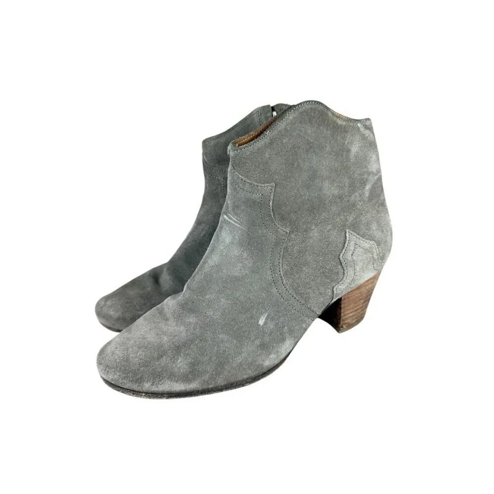 Isabel Marant Dicker Ankle Boots Gray Green Suede Western Style 37 / US 7 - Picture 4 of 9